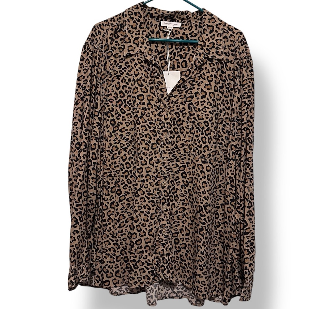 NWT Beachlunchlounge Cheetah Print Button Down Blouse – Size 3X